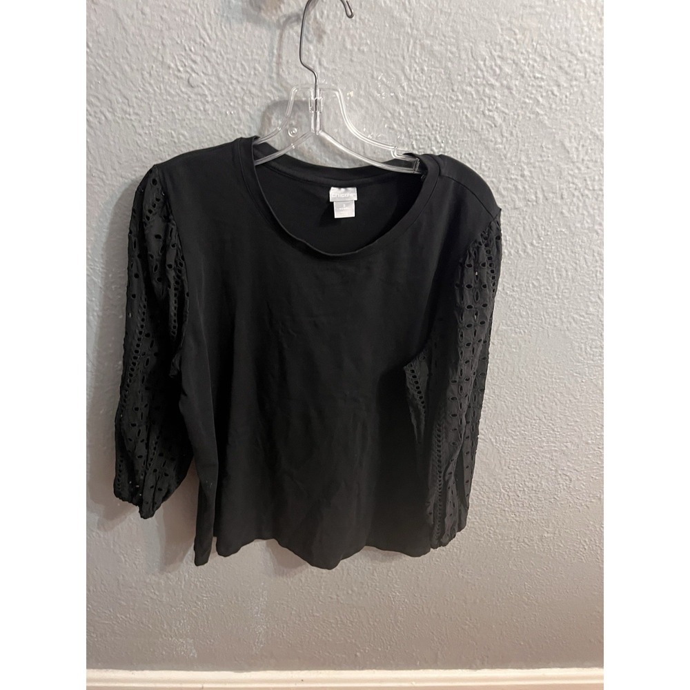 Chicos Womens Black Pullover 3/4 Sleeve Size 2